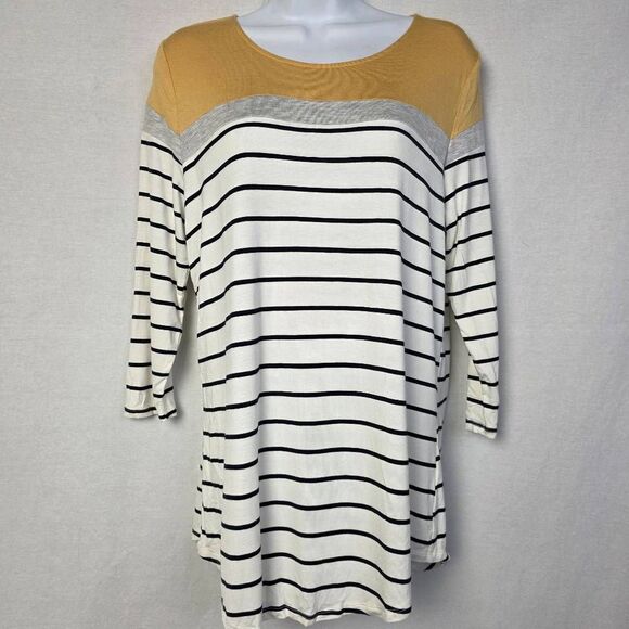 Maurices 24/7 Small Mustard Gray Stripe Tunic Top Women’s S - Picture 1 of 6